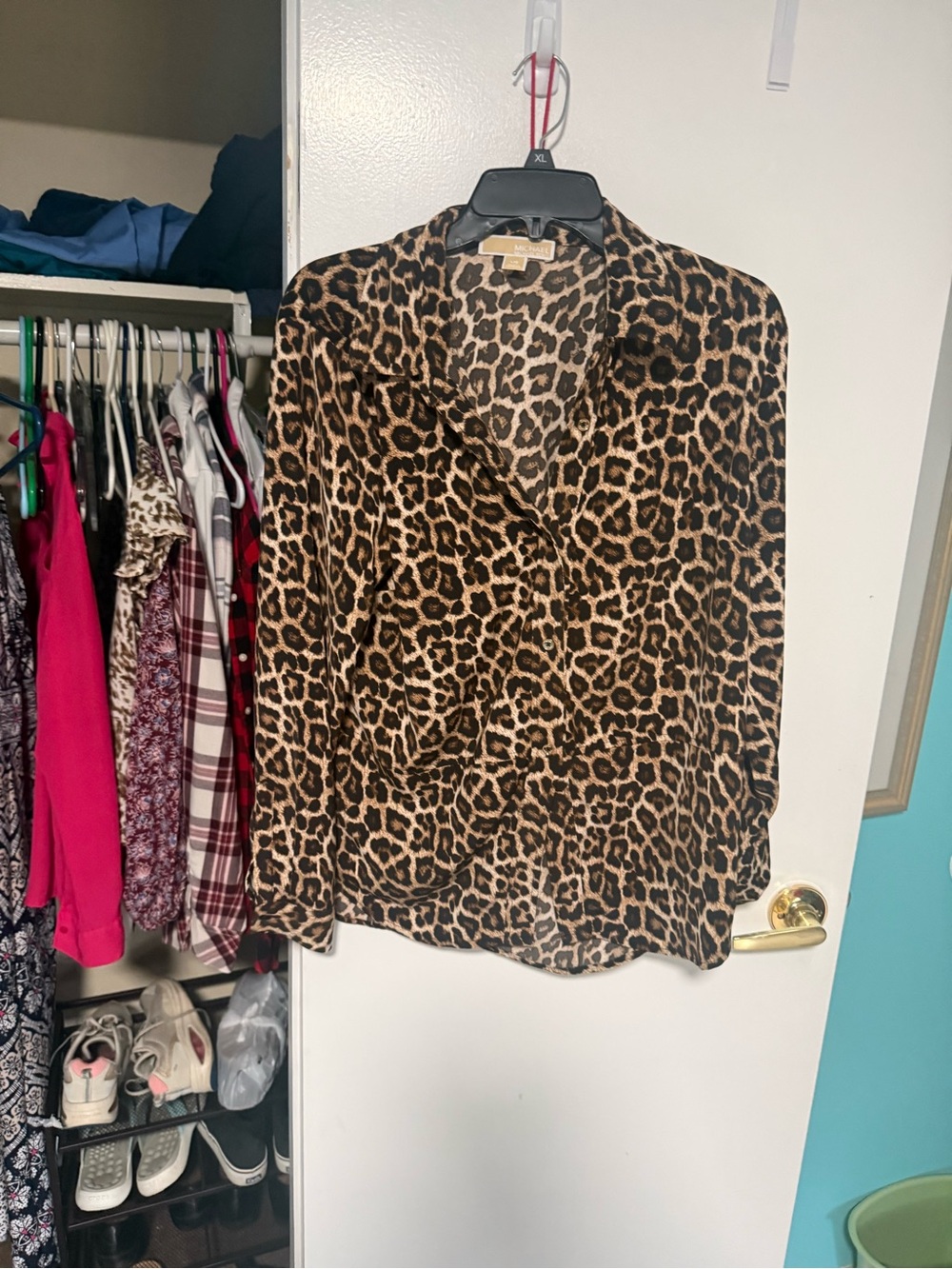 Michael Kors Leopard Print Satin Blouse in Brown and Black